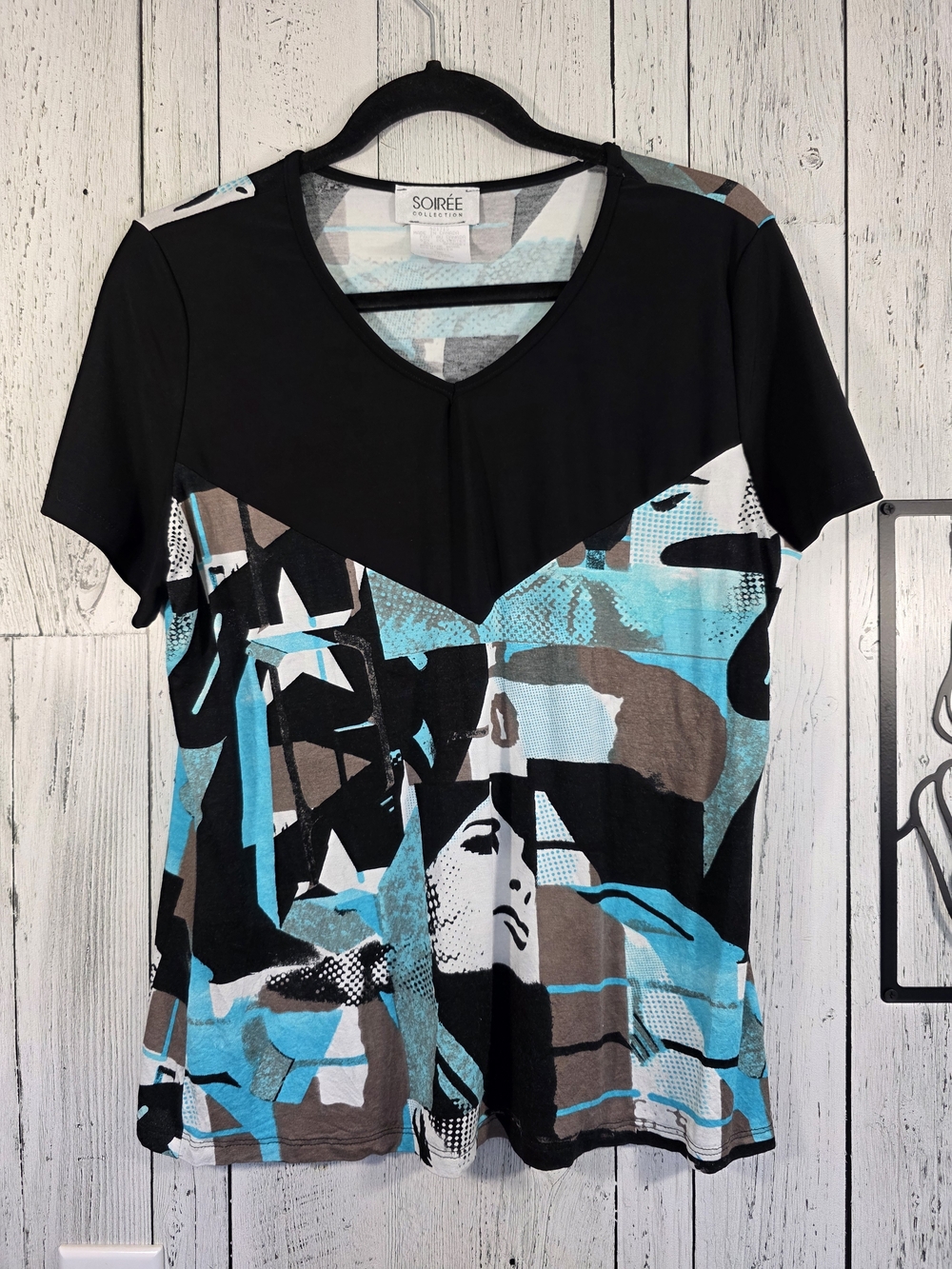 Vintage Y2K Soirée Collection Made in Canada Pop Art Face Print Top Size Medium
